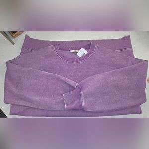 Zenana ACID WASH FLEECE HI-LOWHEM PULLOVER- Violet